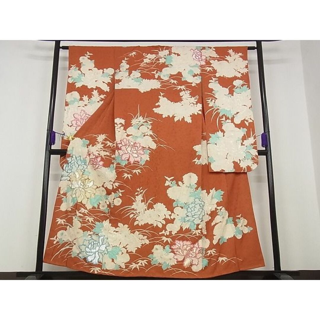 平和屋-こころ店□豪華振袖 刺繍 草花文 金銀彩 着丈155.5cm 裄丈61cm