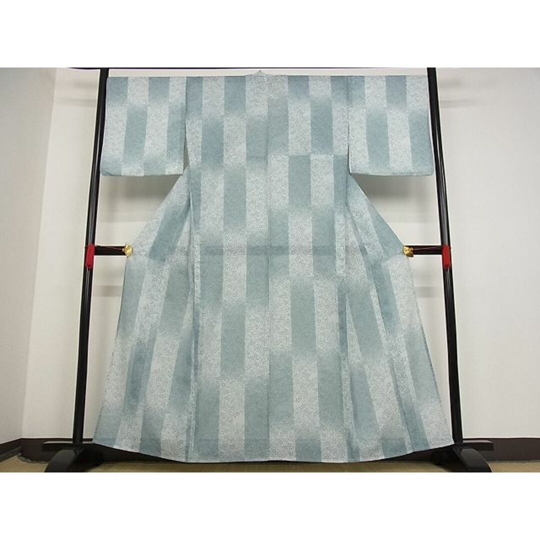 平和屋-こころ店■夏物 小紋 絽 花格子 着丈155cm 裄丈62.5cm 洗える着物 A-ma6879
