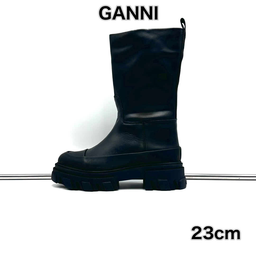 厚底 ブラック GANNI レザー ハイブーツ チェルシーブーツ 36 23cm レディースの靴/シューズ(ブーツ)の商品写真