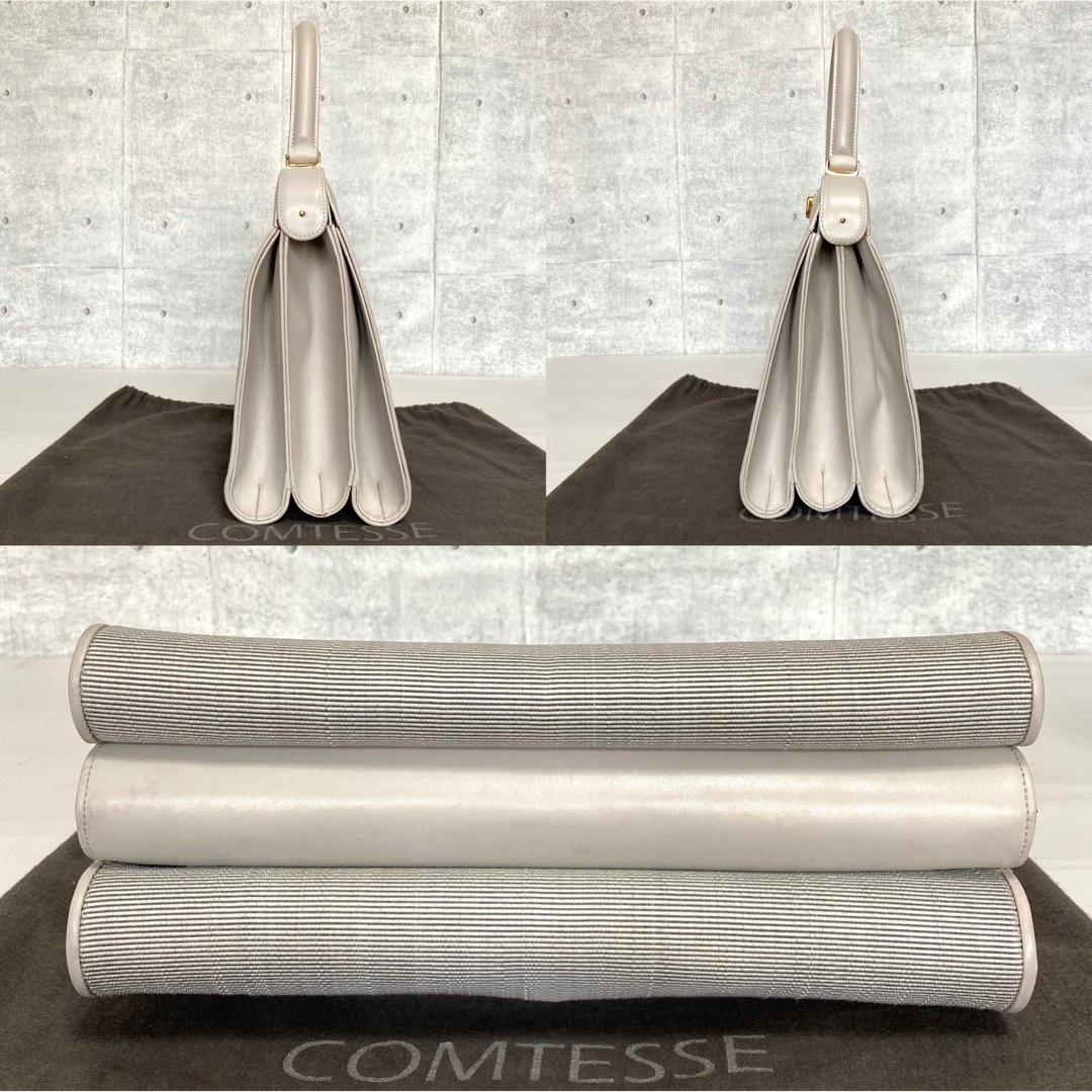 【良品】COMTESSE ホースヘア ホワイトグレー ゴールド金具 ハンドバッグ