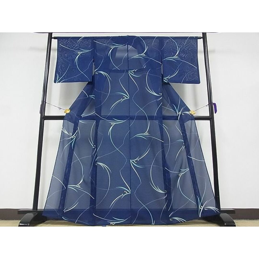 平和屋-こころ店■夏物 小紋 絽 花格子 着丈155cm 裄丈62.5cm 洗える着物 A-ma6879