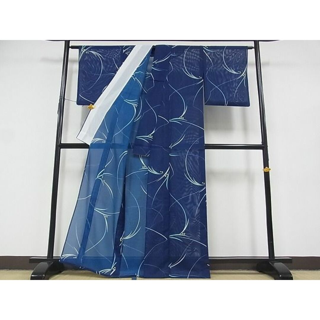 平和屋-こころ店■夏物 小紋 絽 花格子 着丈155cm 裄丈62.5cm 洗える着物 A-ma6879