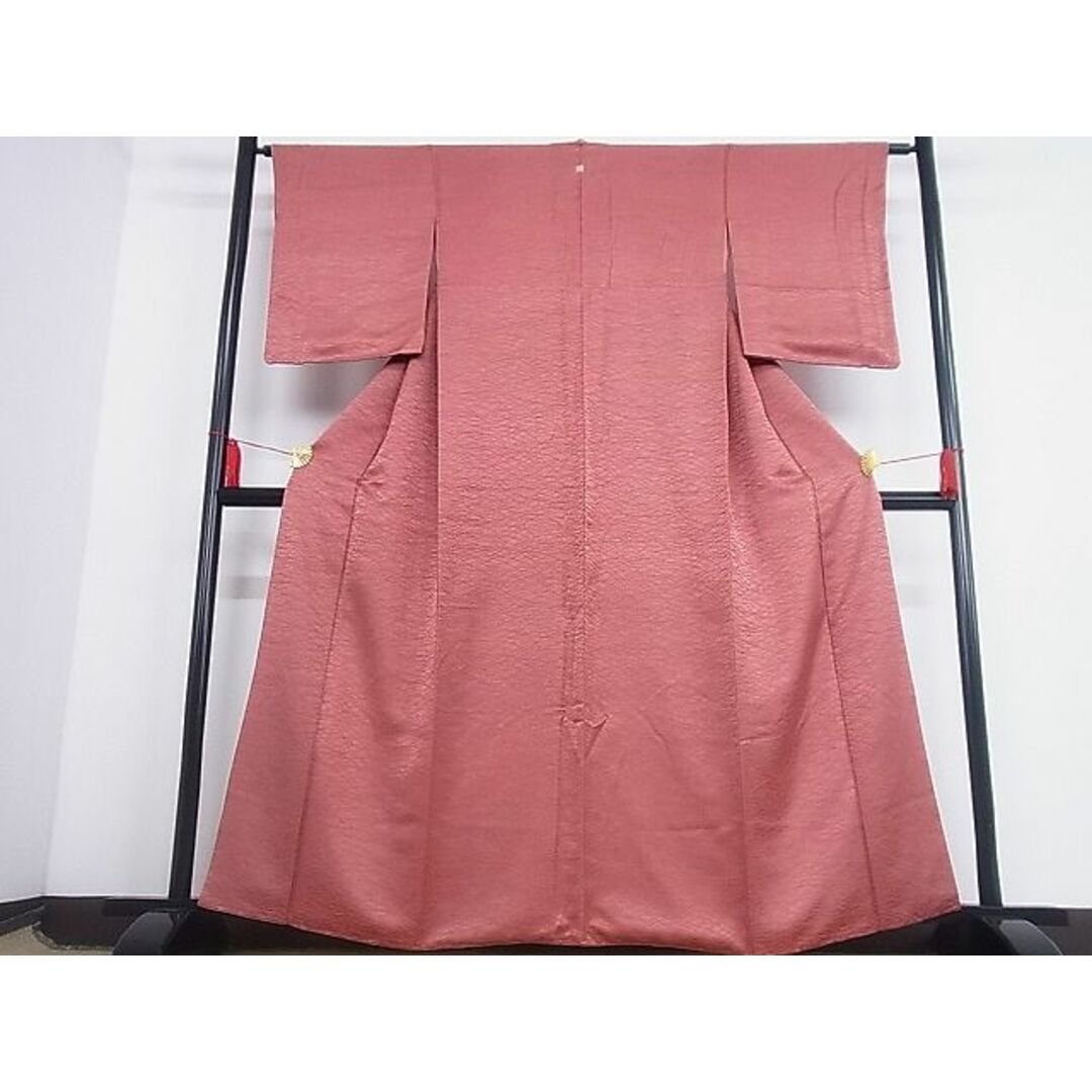 平和屋-こころ店■上質な色無地 草木地紋 蘇芳香色 着丈160.5cm 裄丈63.5cm 正絹 逸品 A-ms1624