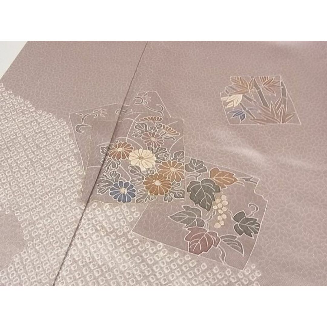 平和屋-こころ店■訪問着 色紙花文 葡萄 金彩 着丈155.5cm 裄丈63.5cm 正絹 逸品 A-ta5228