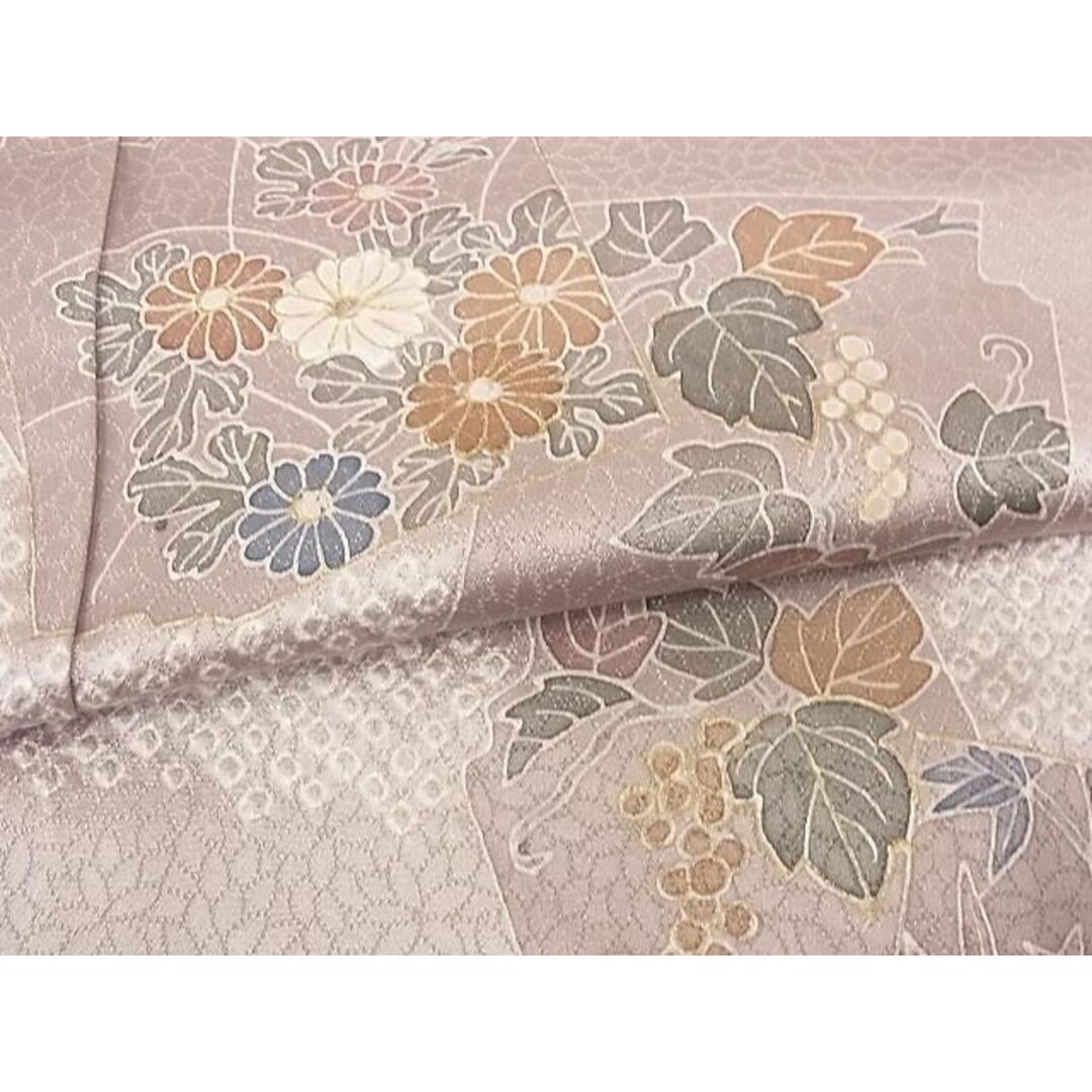 平和屋-こころ店■訪問着 色紙花文 葡萄 金彩 着丈155.5cm 裄丈63.5cm 正絹 逸品 A-ta5228