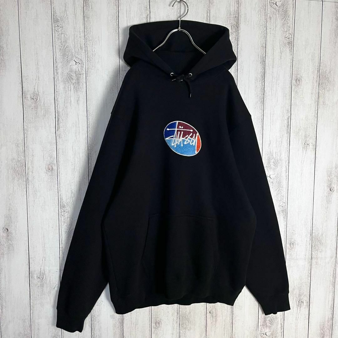 【希少XL】ステューシー☆センター刺繍ロゴパーカー パイルロゴ マルチカラー