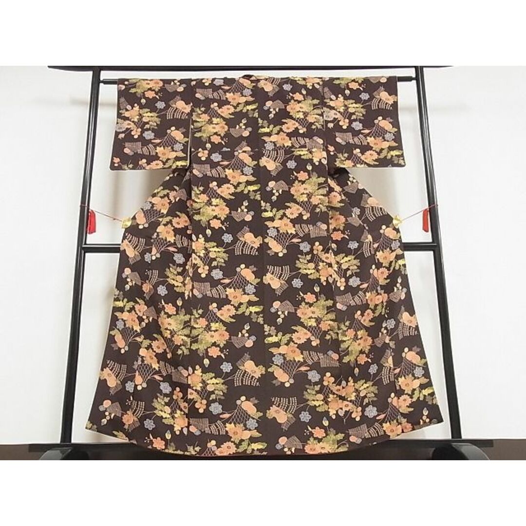 平和屋-こころ店■上質な小紋 草花文 着丈157cm 裄丈60.5cm 正絹 逸品 B-ag3780