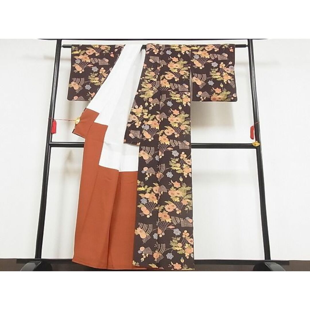 平和屋-こころ店■上質な小紋 草花文 着丈157cm 裄丈60.5cm 正絹 逸品 B-ag3780