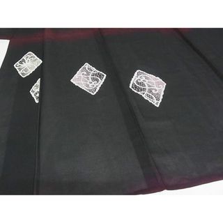 平和屋-こころ店■夏物 小紋 紗 蔦草文 黒地 銀糸 着丈151cm 裄丈62cm 正絹 逸品 A-ck4461