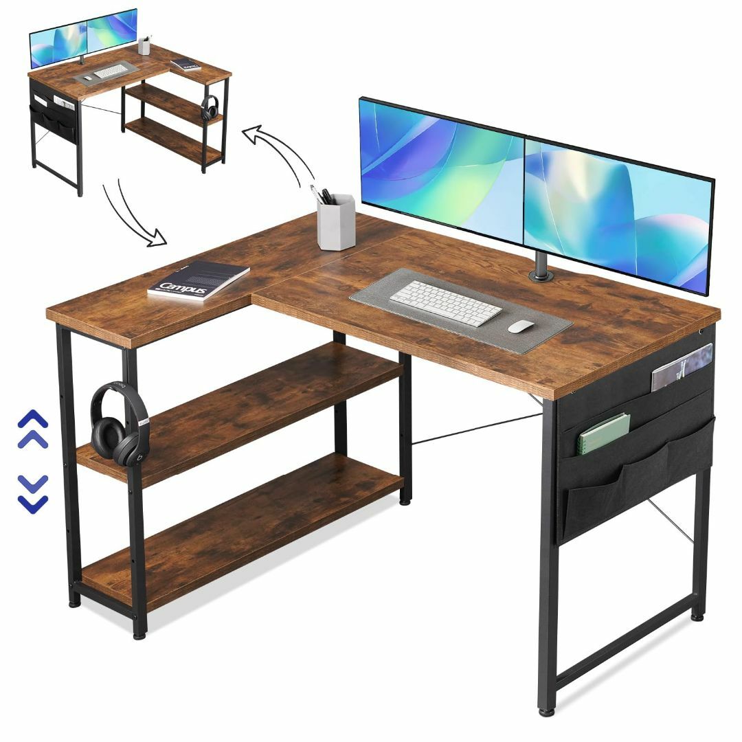 【色: ビンテージ】YeTom パソコンデスク 机 学習机 桌子 右棚左棚 幅1