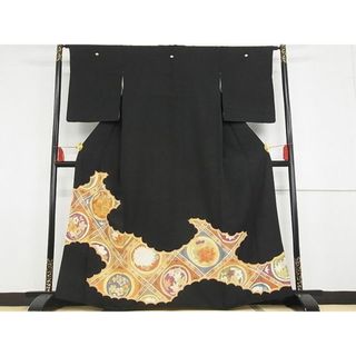 平和屋野田店■豪華黒留袖　駒刺繍　花丸文　金彩　着丈161.5cm　裄丈63.5cm　正絹　逸品　A-ck4574(着物)