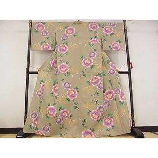 平和屋野田店■夏物　浴衣　薔薇　蝶　着丈164cm　裄丈67.5cm　綿　逸品　A-ta4879(浴衣)