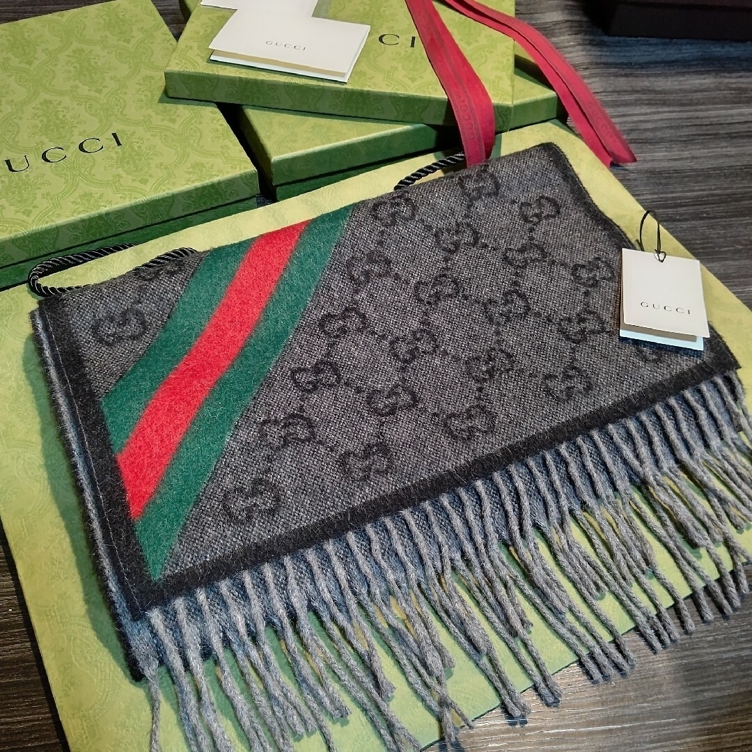 ❤新品箱袋付❤GUCCI マフラー ストール ショール スカーフ❤ブラック❤