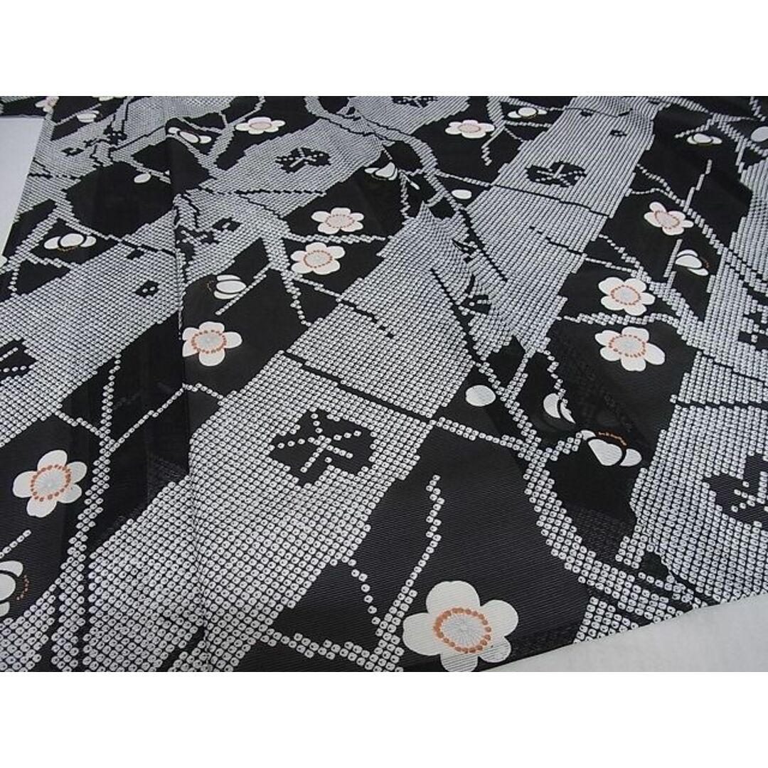 平和屋-こころ店□夏物 小紋 絽 舞梅文 黒地 洗える着物 着丈152cm 裄 ...