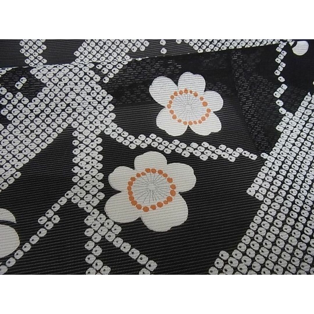 平和屋-こころ店□夏物 小紋 絽 舞梅文 黒地 洗える着物 着丈152cm 裄 ...