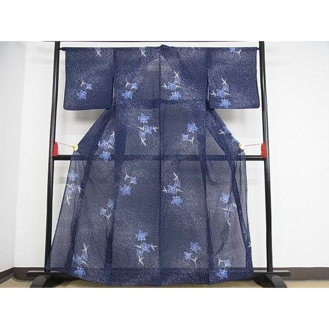 平和屋-こころ店■夏物 小紋 絽 花格子 着丈155cm 裄丈62.5cm 洗える着物 A-ma6879