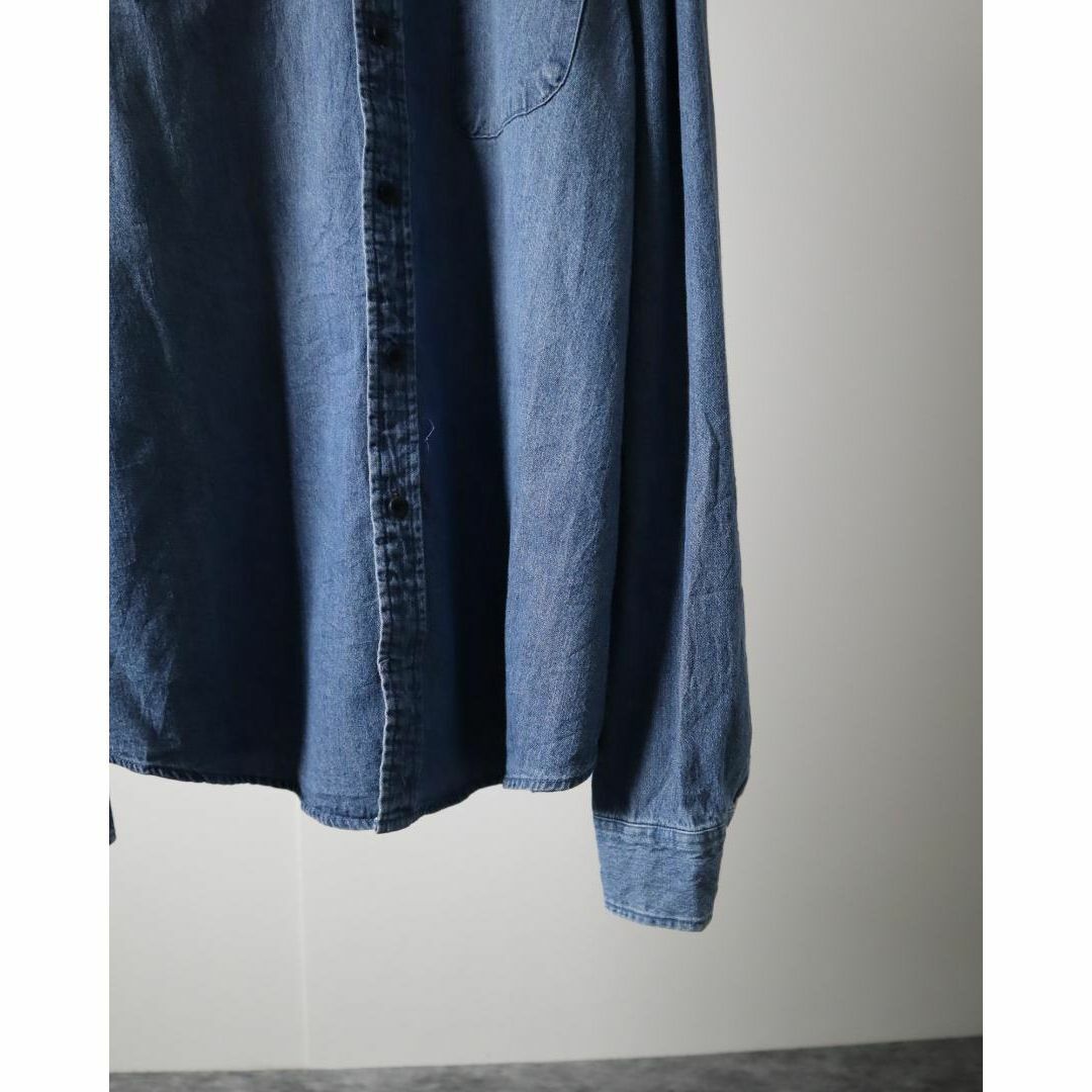 ART VINTAGE(アートヴィンテージ)の【vintage】ショートカラー ルーズ レトロ デニム 長袖シャツ 青 XL メンズのトップス(シャツ)の商品写真