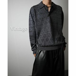 アートヴィンテージ(ART VINTAGE)の【vintage】バイアスチェック 霜降り調 長袖 ニット ポロ シャツ 光沢(ニット/セーター)