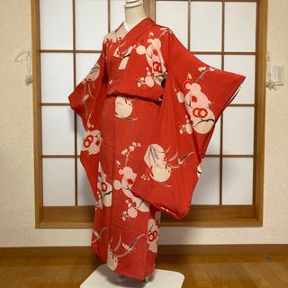 4840◇アンティーク着物袷時代物総絞り水色に紫の桐の花 大正浪漫な