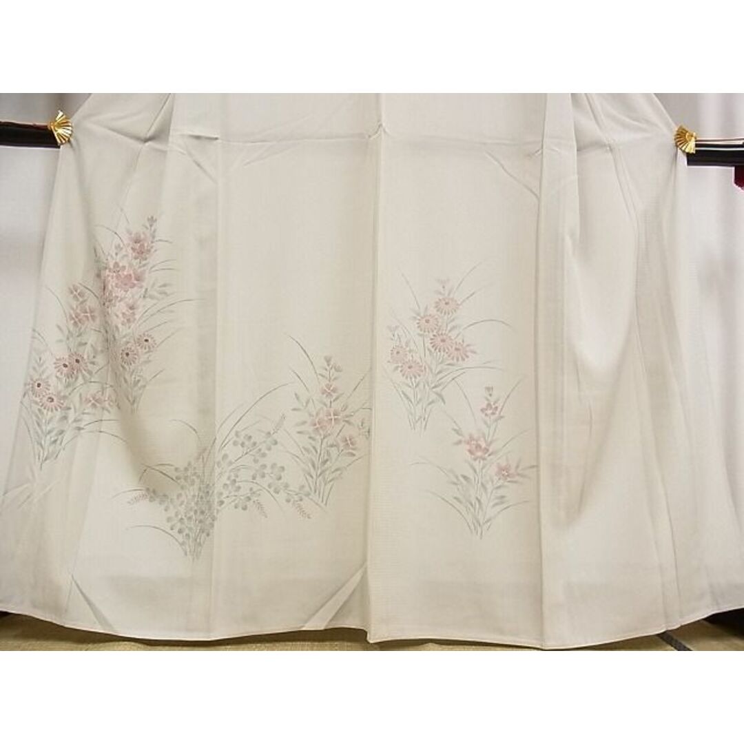 平和屋-こころ店■夏物 訪問着 刺繍 草花文 銀糸 着丈157.5cm 裄丈64.5cm 正絹 逸品 A-ck4120
