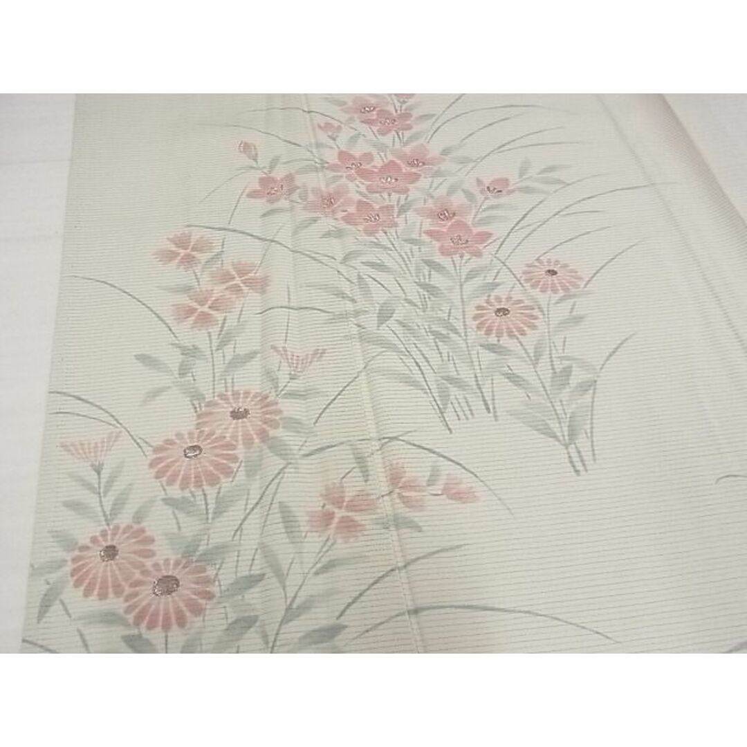 平和屋-こころ店■夏物 訪問着 刺繍 草花文 銀糸 着丈157.5cm 裄丈64.5cm 正絹 逸品 A-ck4120