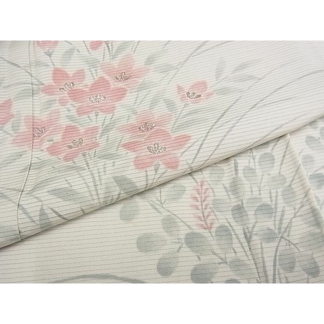 平和屋-こころ店■夏物 訪問着 刺繍 草花文 銀糸 着丈157.5cm 裄丈64.5cm 正絹 逸品 A-ck4120