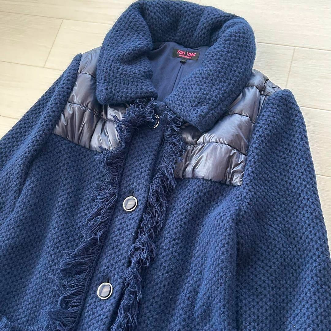 ユキトリイ ロング ニットコート 裏地あり 異素材ミックス 美品