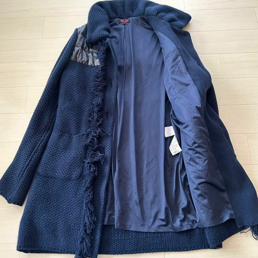 ユキトリイ ロング ニットコート 裏地あり 異素材ミックス 美品