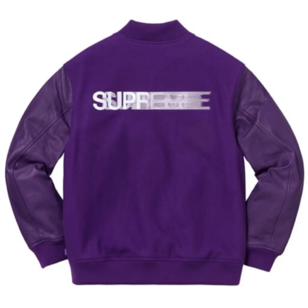 紫S Supreme Motion Logo Varsity Jacket - レザージャケット