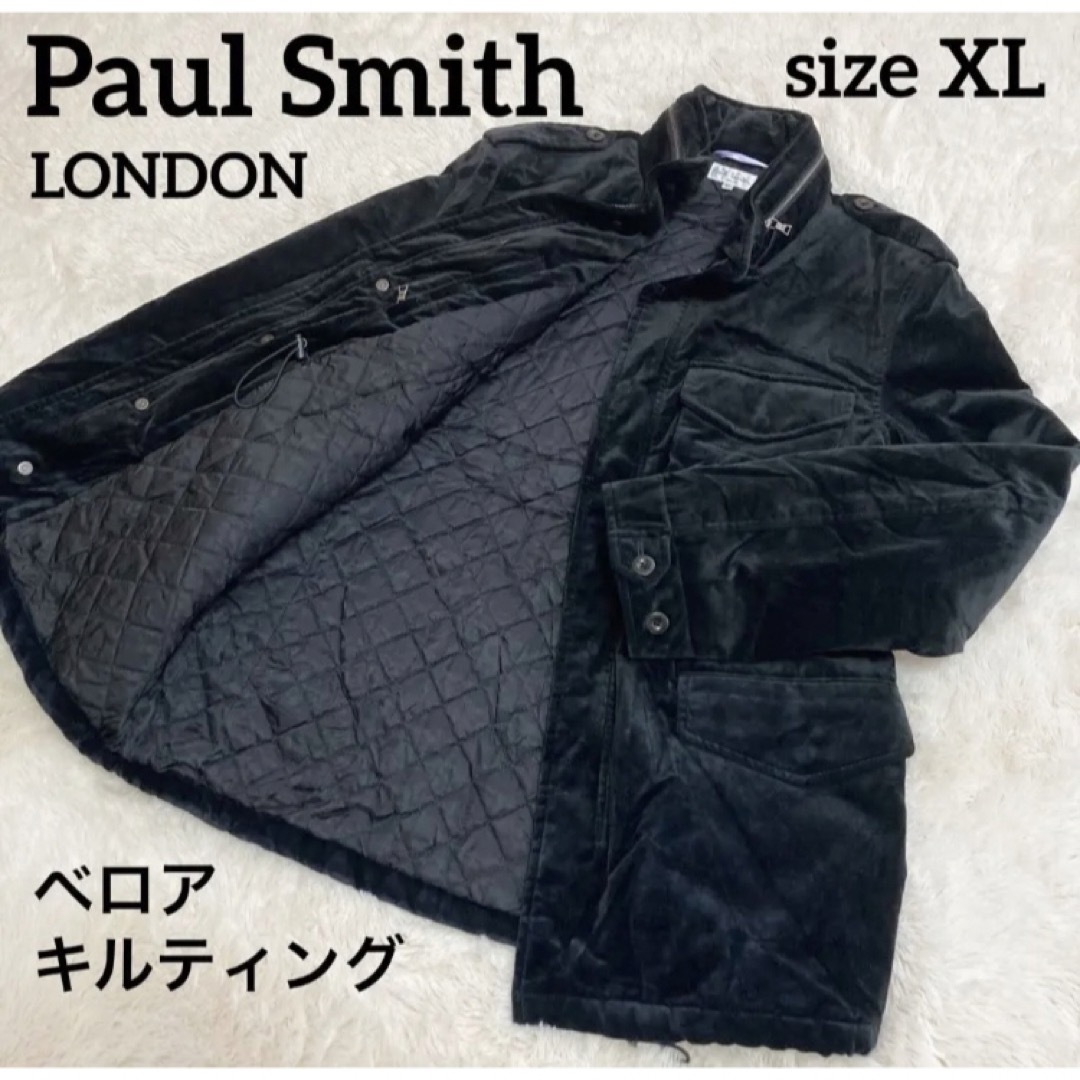 Paul Smith(ポールスミス)の【美品】ポールスミス ベロア キルティングコート フード収納 ブラック XL メンズのジャケット/アウター(モッズコート)の商品写真