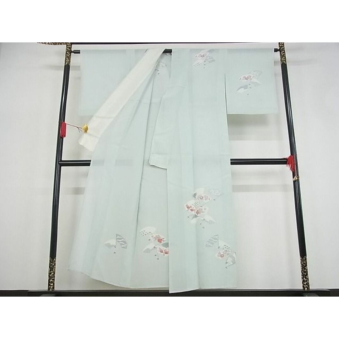 平和屋-こころ店■夏物 訪問着 絽 扇面花文 着丈150.5cm 裄丈63.5cm 正絹 逸品 A-ma6737