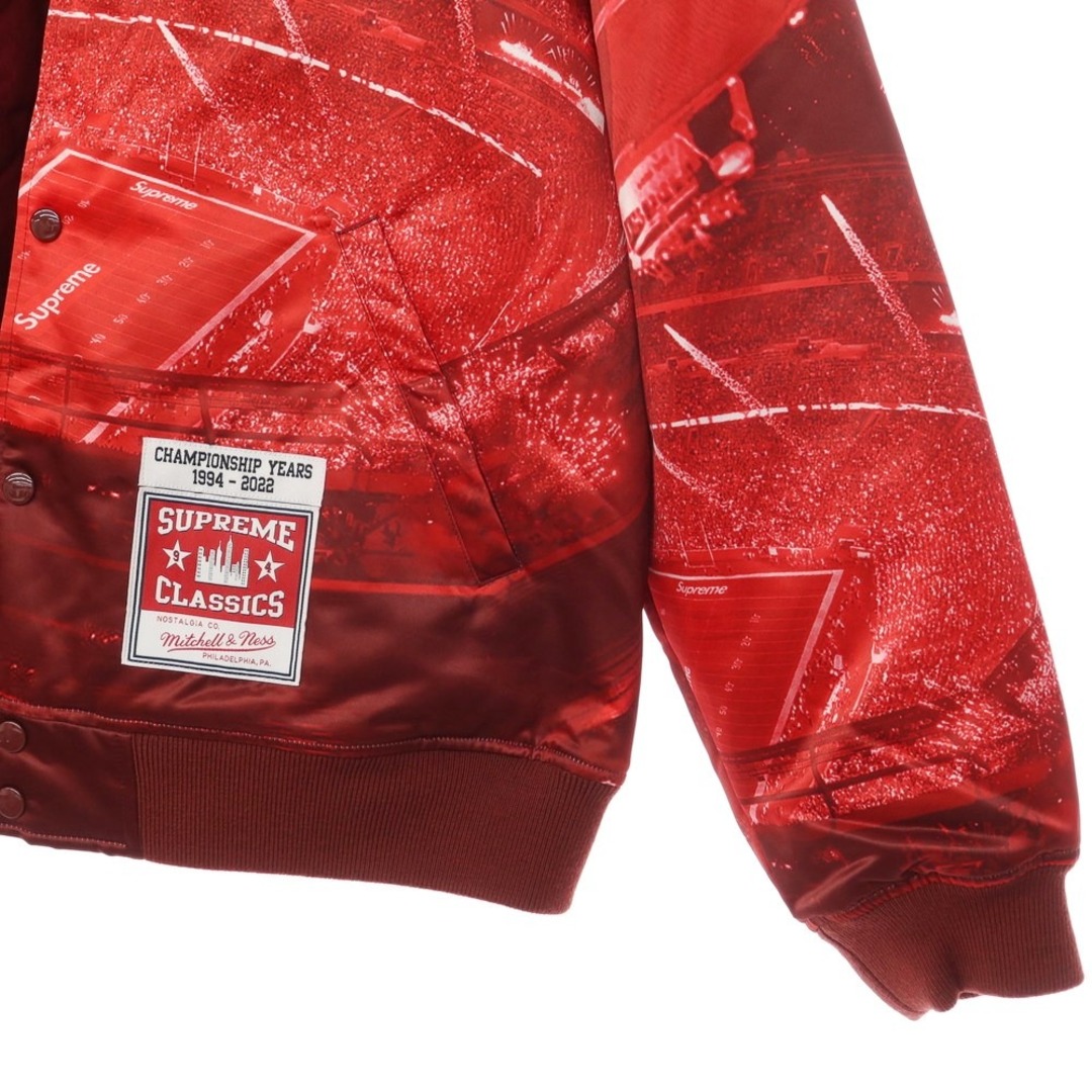 シュプリーム Supreme 2022年春夏 Mitchell & Ness Stadium Satin Varsity Jacket ポリエステル 中綿ブルゾン バ―シティジャケット レッド【サイズXL】【メンズ】 4