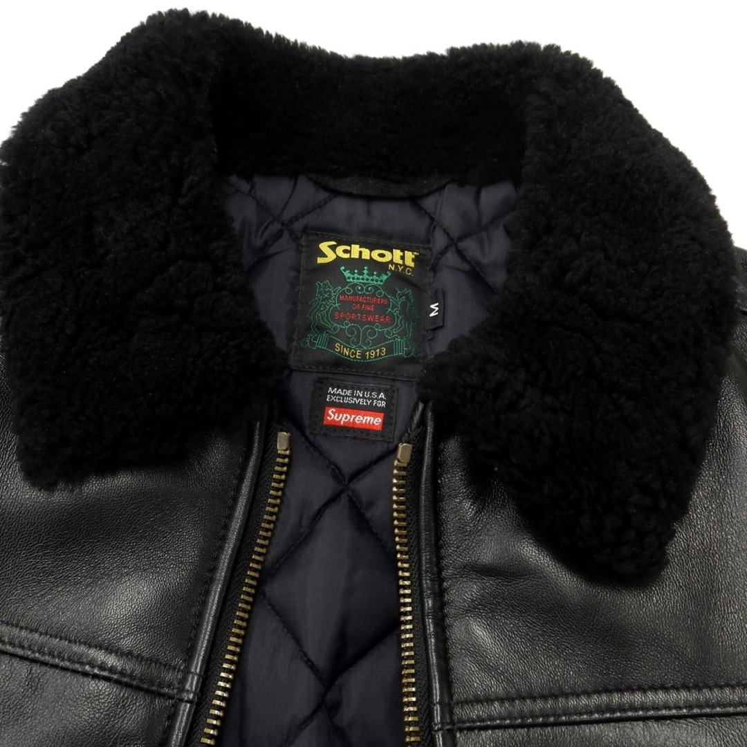 シュプリーム Supreme 2021年秋冬 Schott Shearling Collar Leather Puffy Jacket ラムレザー 中綿 ブルゾン ブラック【サイズM】【メンズ】