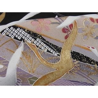 平和屋-こころ店□豪華黒留袖 駒刺繍 飛鶴花文 金彩 着丈149.5cm 裄丈 ...