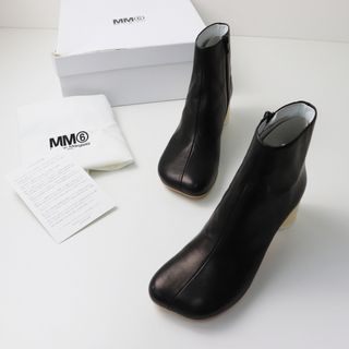 極美品 2020 エムエムシックス メゾンマルジェラ MM6 Maison Margiela レザーアンクルブーツ 39/ブラック ジップ 25cm【2400013527316】