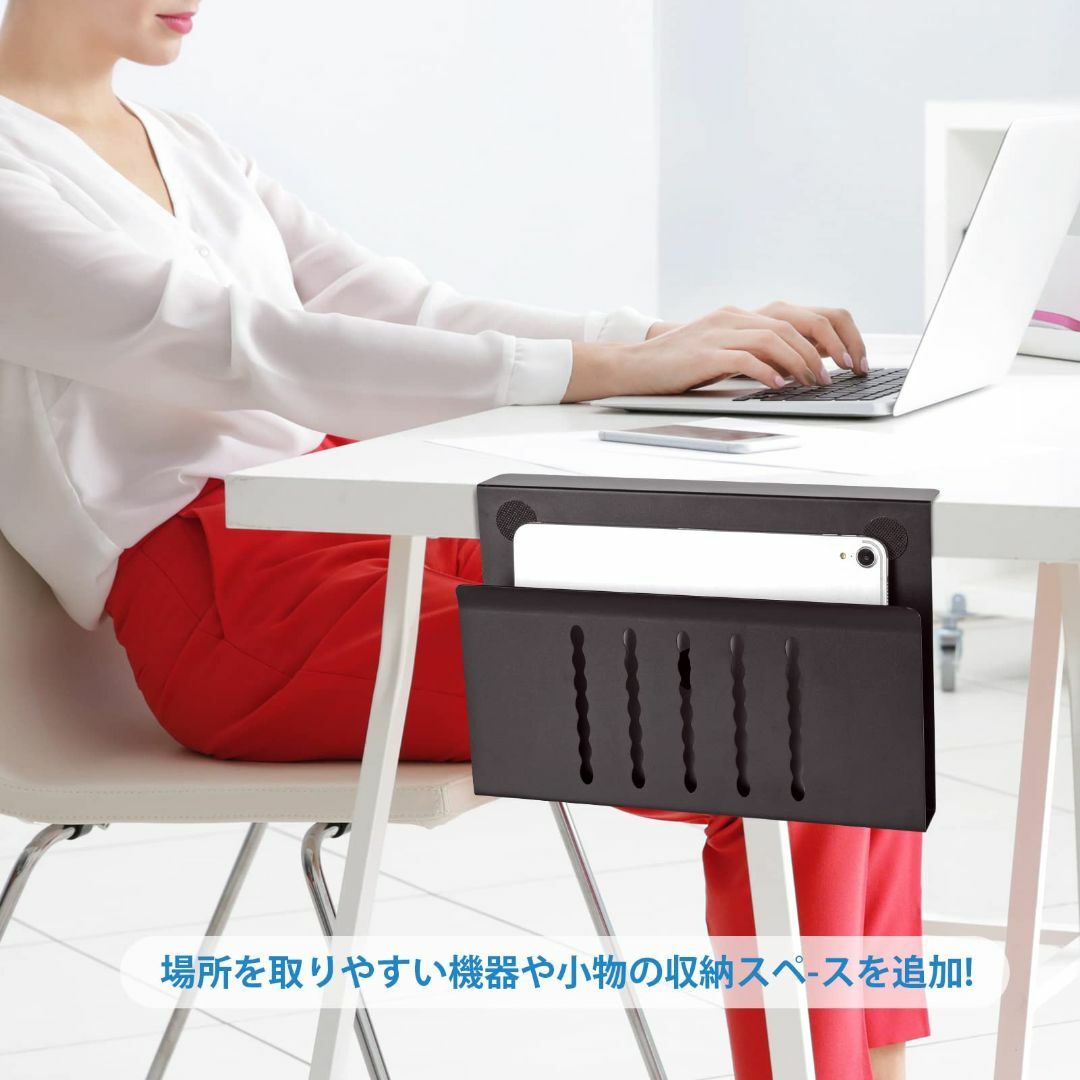 【色: 黒】デスクサイド 収納 テーブルサイドポケット クランプ ノートPC・タ
