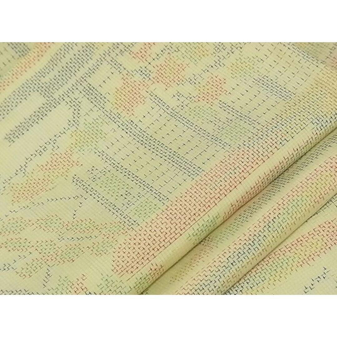 平和屋-こころ店■上質な紬 風景草花文 着丈162.5cm 裄丈64cm 正絹 逸品 未使用 A-ta5923