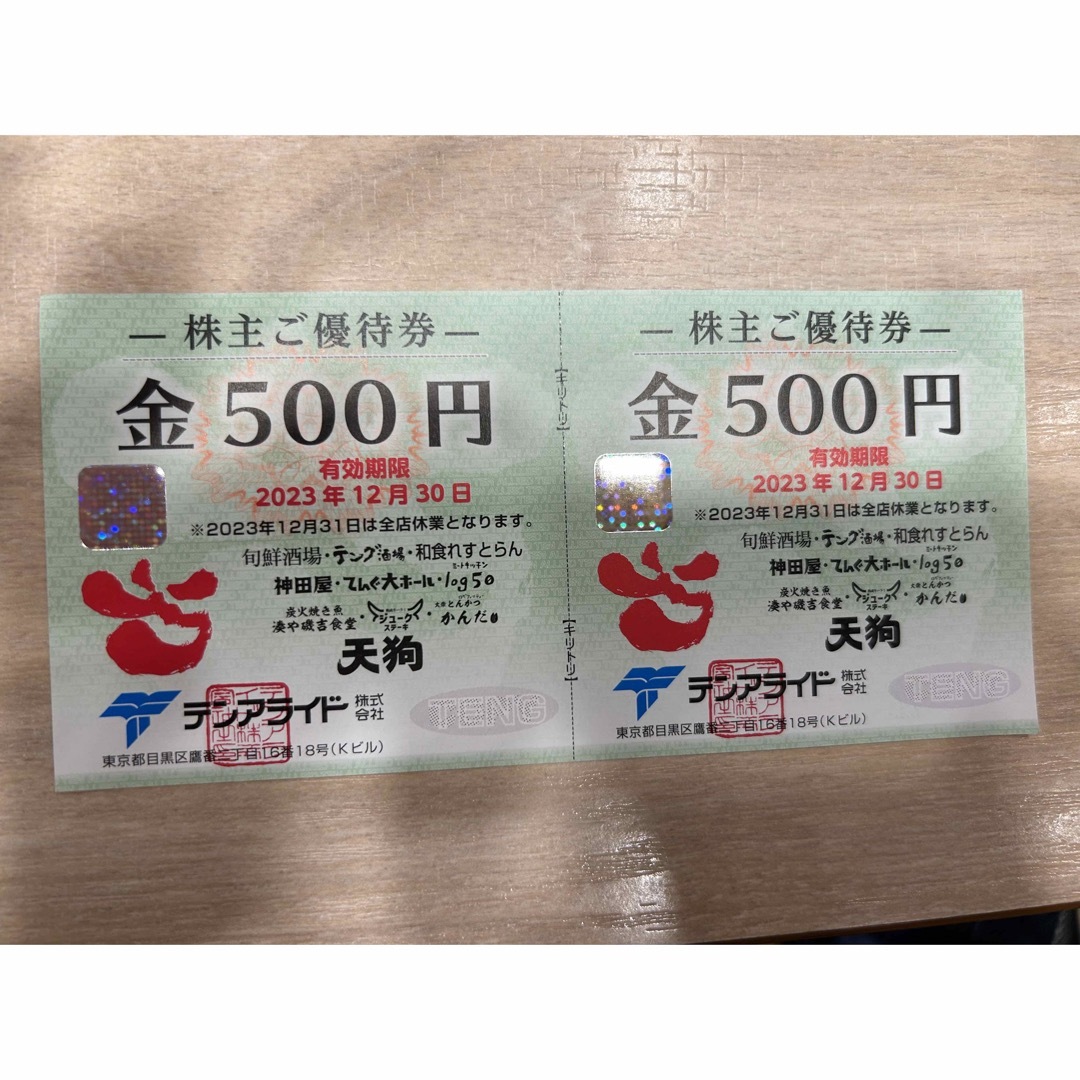 テンアライド株主優待　10000円分（500円×20枚）F