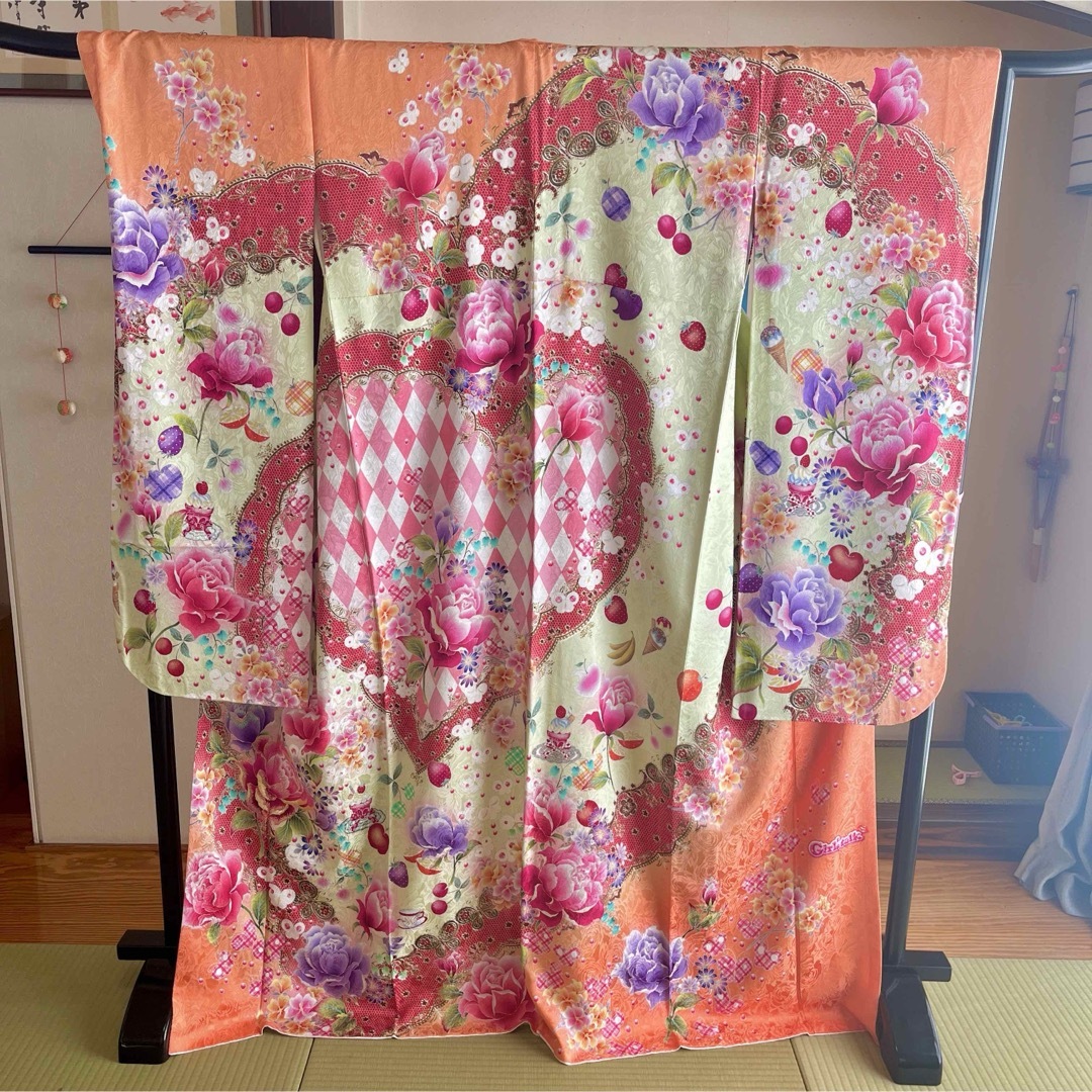 アリス風　ブランド振袖　オレンジ　単品　正絹 レディースの水着/浴衣(振袖)の商品写真