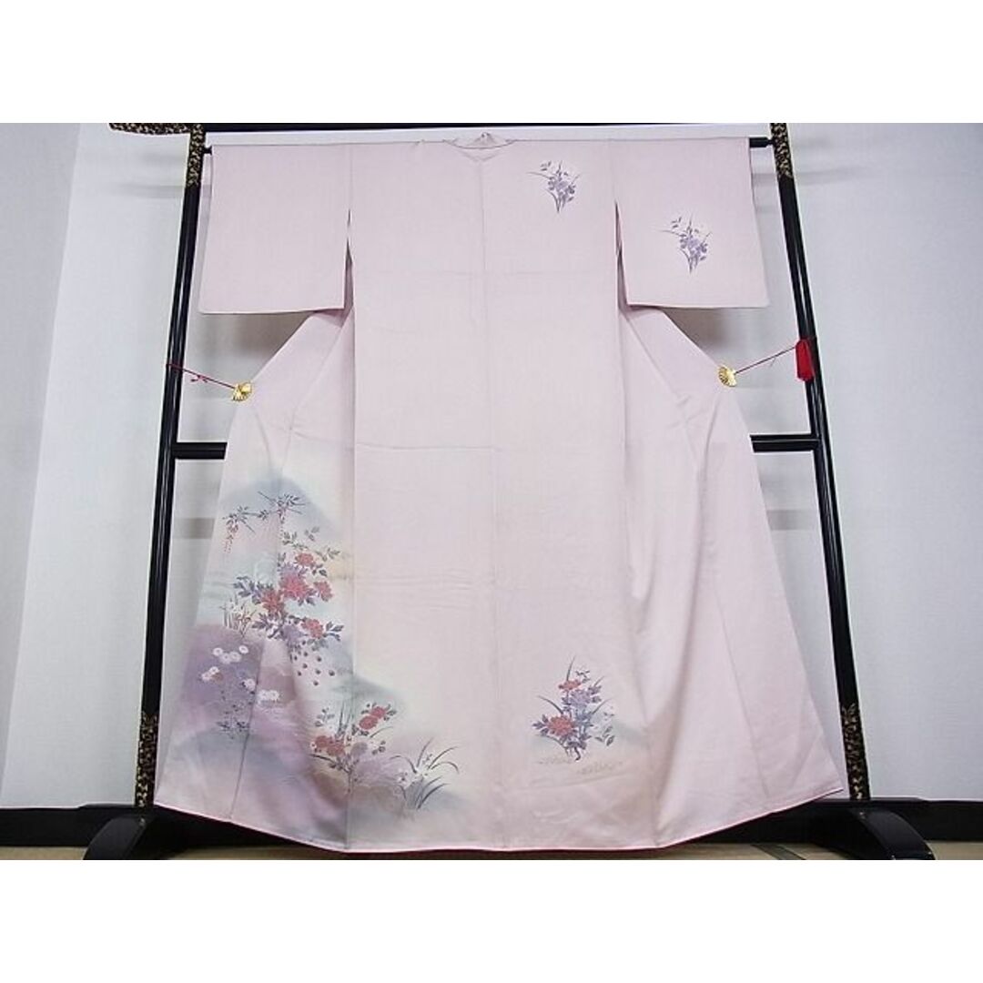 平和屋-こころ店■訪問着　孔雀花文　暈し染め　金彩　着丈160.5cm　裄丈64cm　正絹　逸品　A-ja4205