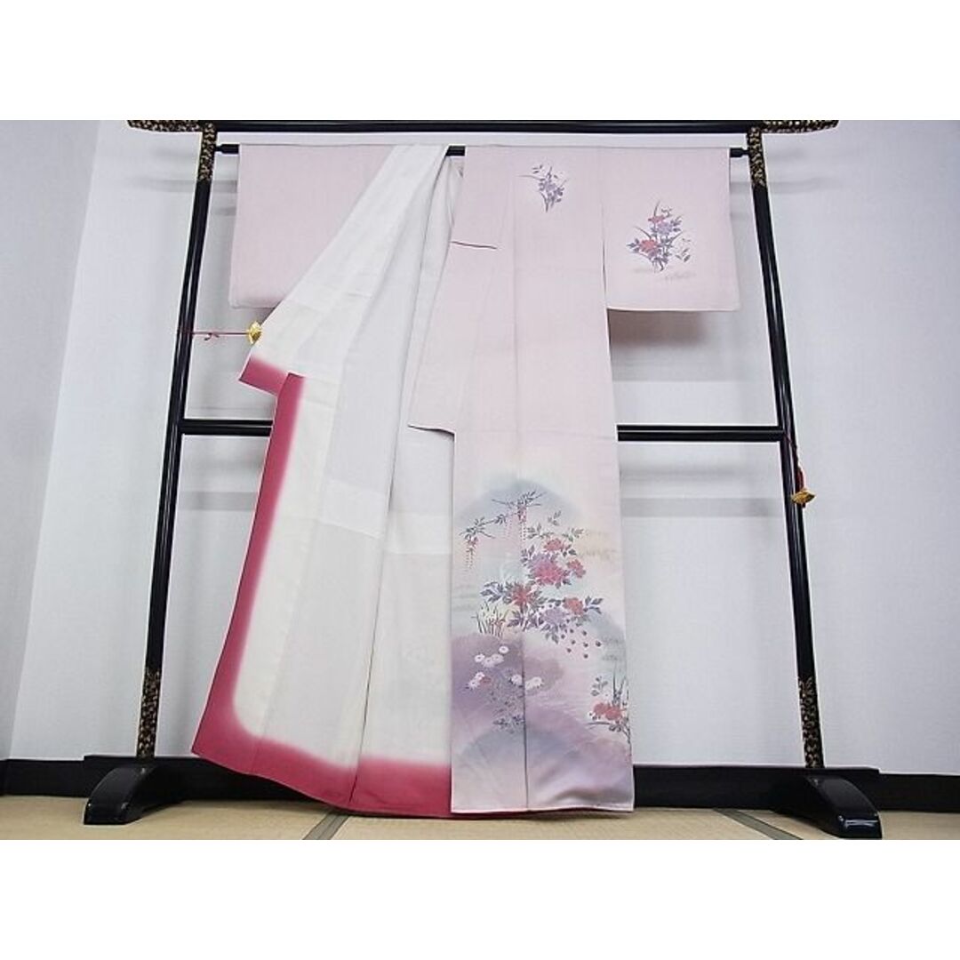 平和屋-こころ店■訪問着 孔雀花文 暈し染め 金彩 着丈160.5cm 裄丈64cm 正絹 逸品 A-ja4205