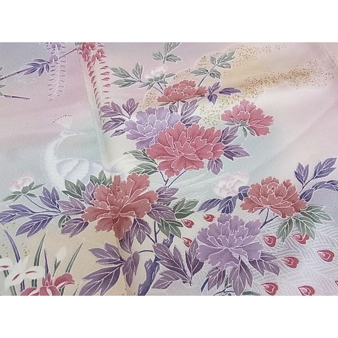 平和屋-こころ店■訪問着 孔雀花文 暈し染め 金彩 着丈160.5cm 裄丈64cm 正絹 逸品 A-ja4205