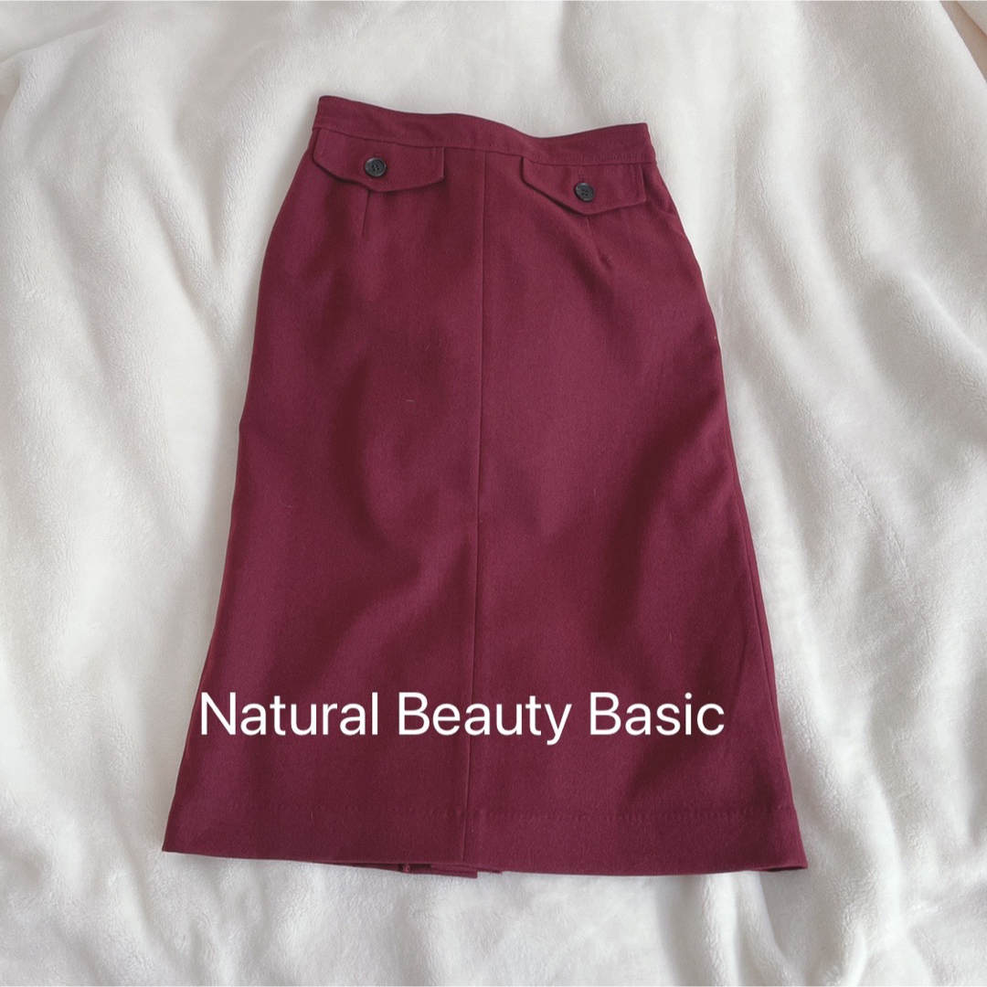 NATURAL BEAUTY BASIC(ナチュラルビューティーベーシック)のウールライクタイトスカート ボルドー XS レディースのスカート(ひざ丈スカート)の商品写真