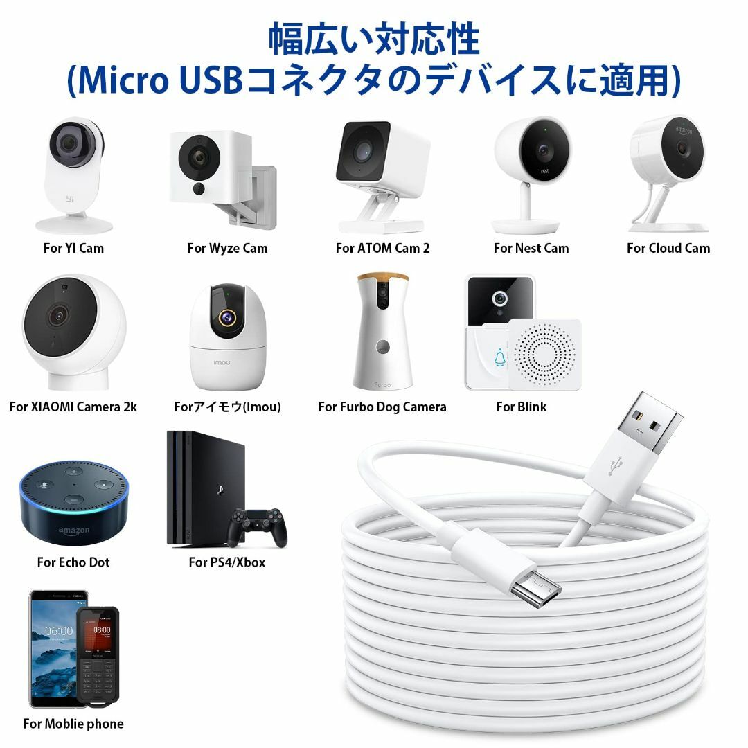 【色: ホワイト】マイクロusbケーブル micro usb 電源ケーブル 10 4