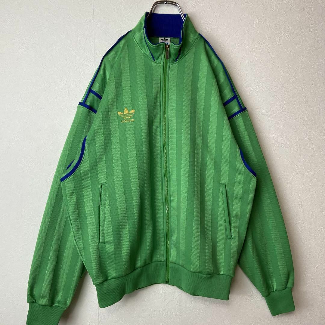 【レア70s】adidas刺繍ロゴ ジャージトップス緑 トレフォイルブルゾン