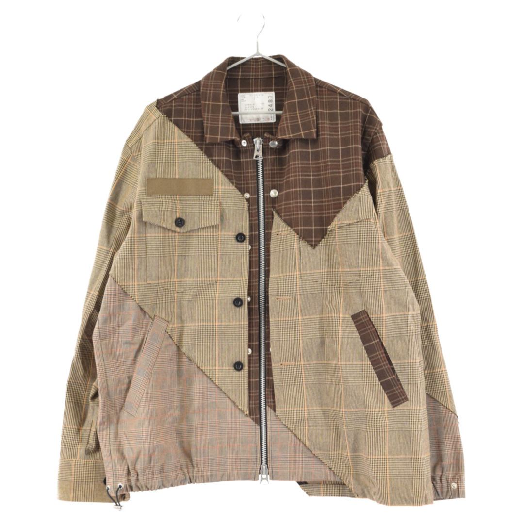 Sacai サカイ CHECKED PANELLED JACKET チェック パネル切替ジップアップジャケット 21-02481M ブラウン665センチ肩幅