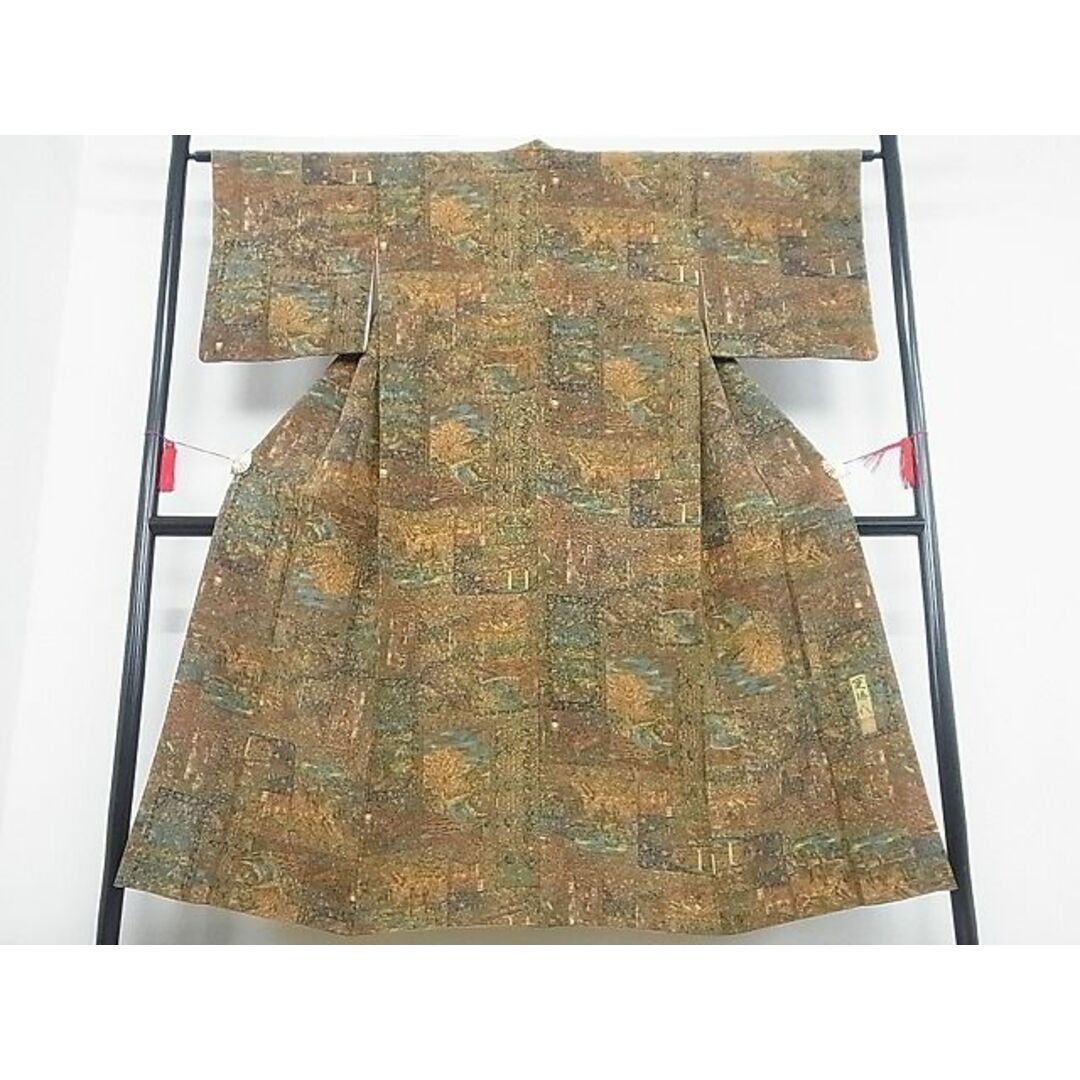 平和屋-こころ店■三代目更勝作 小紋 色紙重ね風景文 着丈148.5cm 裄丈62cm 正絹 逸品 B-ag4160 1