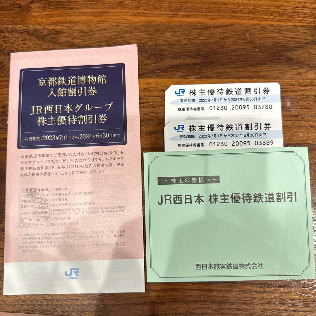 JR(ジェイアール)のJR西日本　株主優待鉄道割引2枚 チケットの優待券/割引券(その他)の商品写真