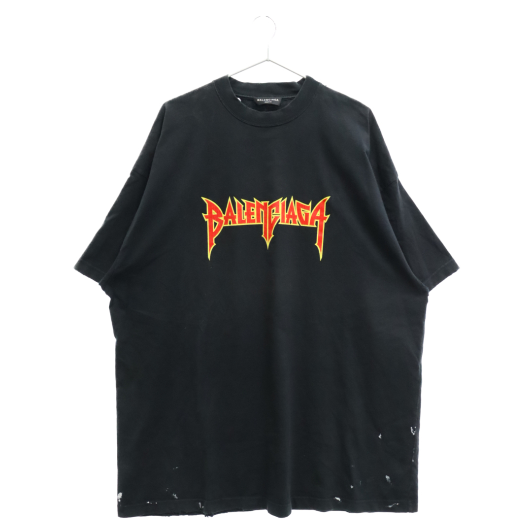 BALENCIAGA バレンシアガ 22AW メタルロゴクラッシュ加工オーバーサイズクルーネック半袖Tシャツ 694576 ブラック