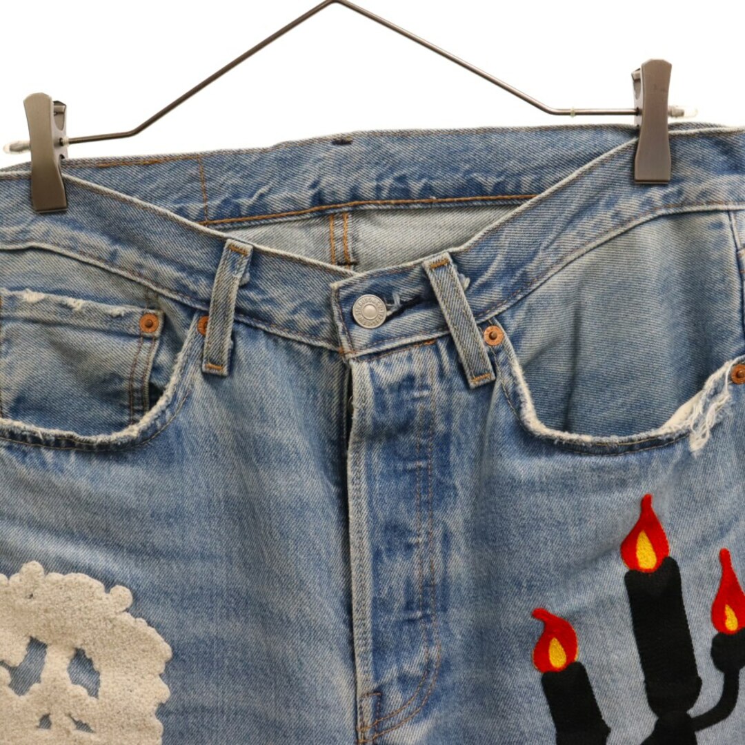 READY MADE レディメイド × OFF-WHITEVINTAGE US TENT REMAKE DENIM PANTS ×オフホワイト ヴィンテージテントリメイクデニムパンツ スプレーロゴダメージ加工ジーンズ